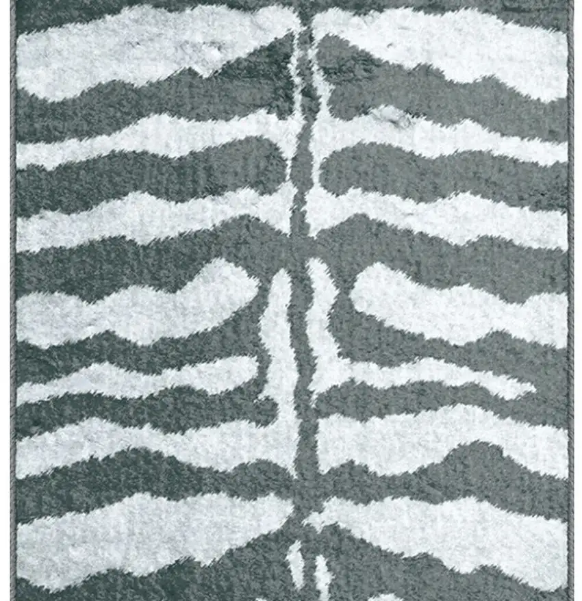 Grey Zebra Print Shag Handmade Non Skid Runner Rug Photo 4