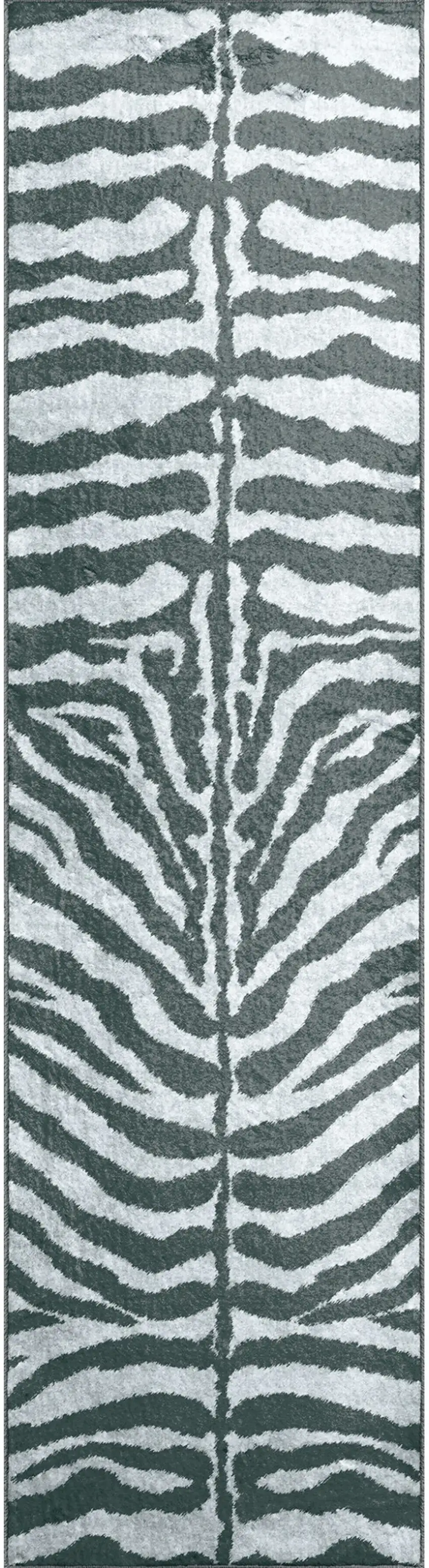 Grey Zebra Print Shag Handmade Non Skid Runner Rug Photo 5