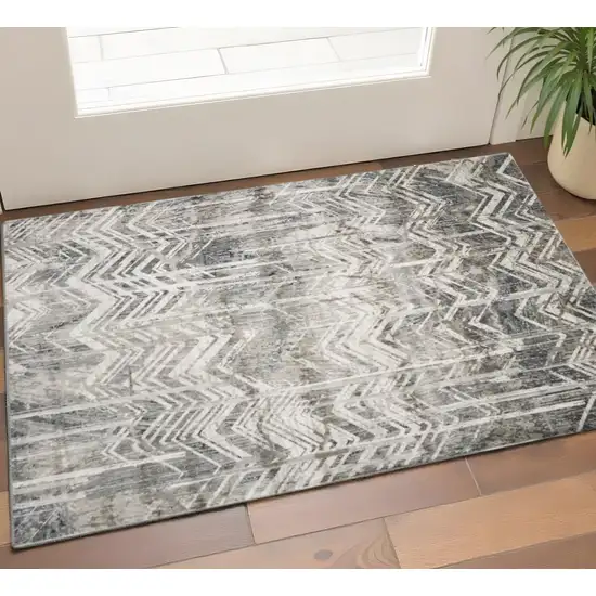 Dark Gray And Ivory Chevron Area Rug Photo 1