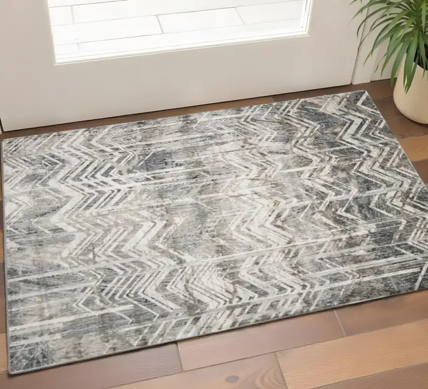 Dark Gray And Ivory Chevron Area Rug Photo 1