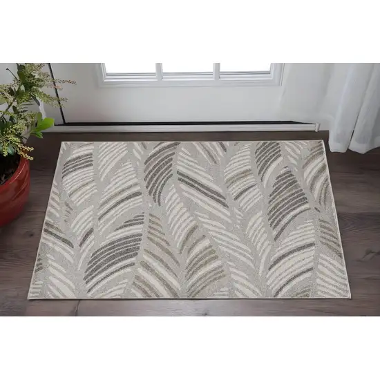 Beige And Brown Tropical Botanical Area Rug Photo 1