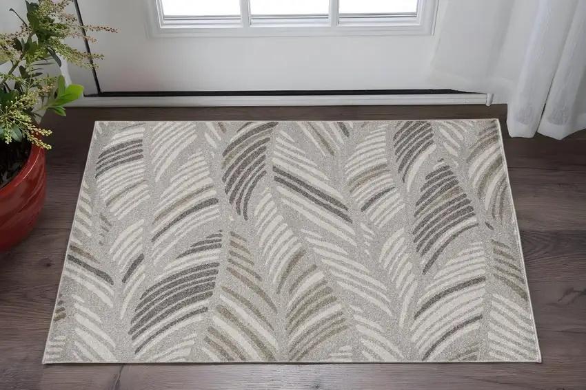 Beige And Brown Tropical Botanical Area Rug Photo 1