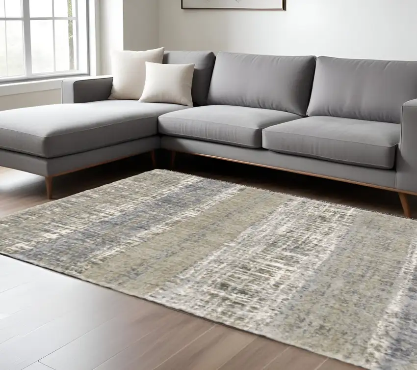 Grey And Ivory Abstract Lines Area Rug Photo 1
