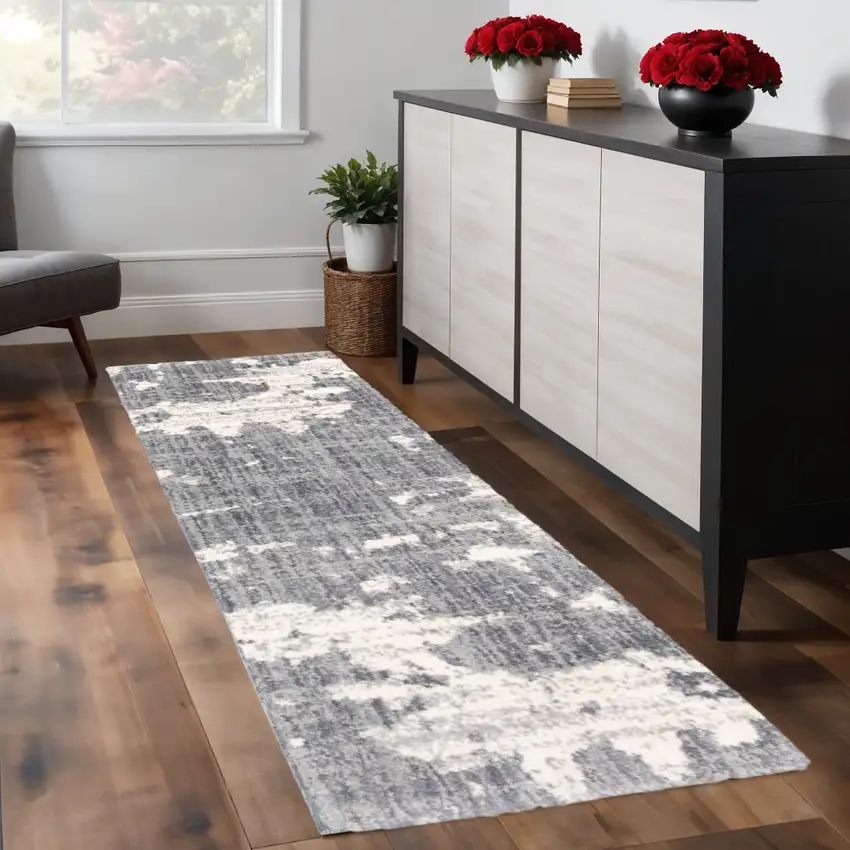 2' X 8' Grey And Ivory Grey Matter Runner Rug Photo 1