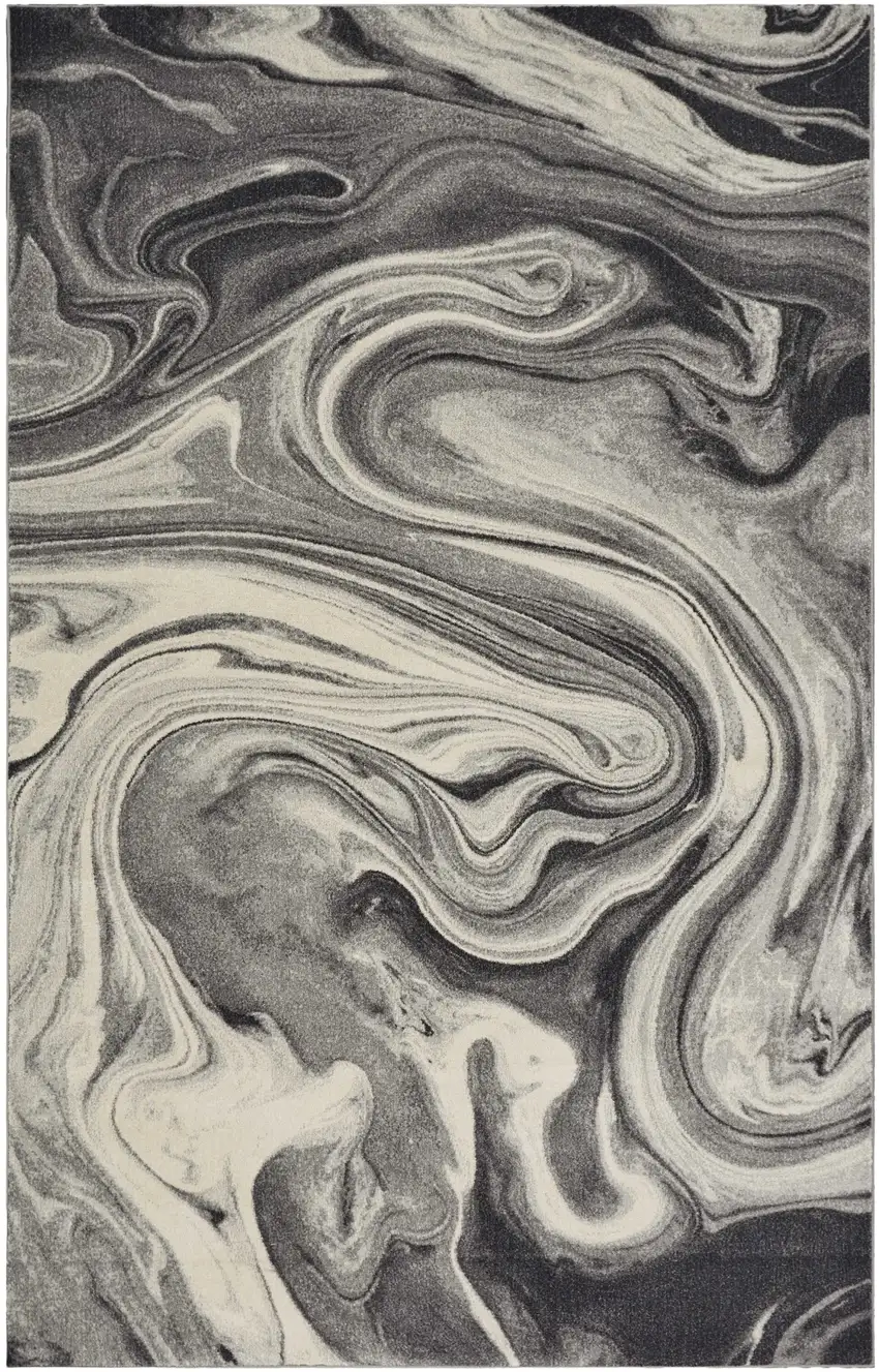 Grey Or Black Abstract Marble Design Indoor Area Rug Photo 2