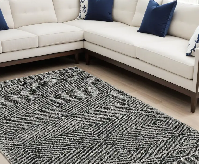 96 X 132 Grey Or  Black Wool Rug Photo 1