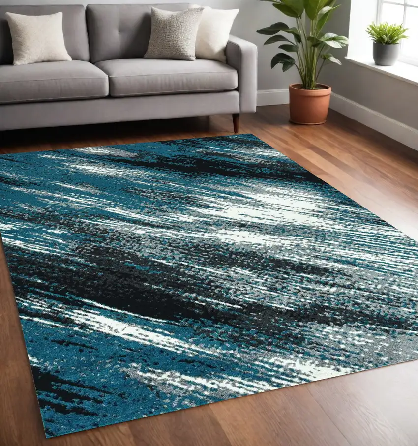Blue and Gray Abstract Area Rug Photo 1