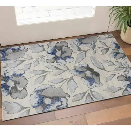 Ivory Blue And Gray Floral Vines Area Rug Photo 1