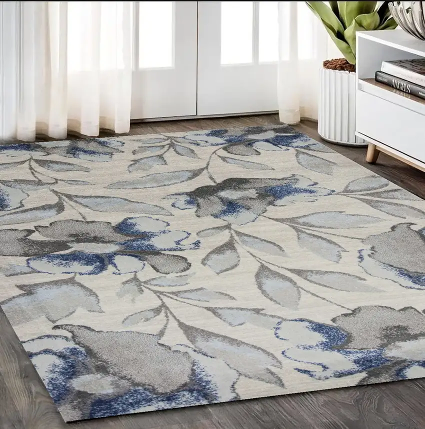 Grey Or Blue Floral Indoor Area Rug Photo 1