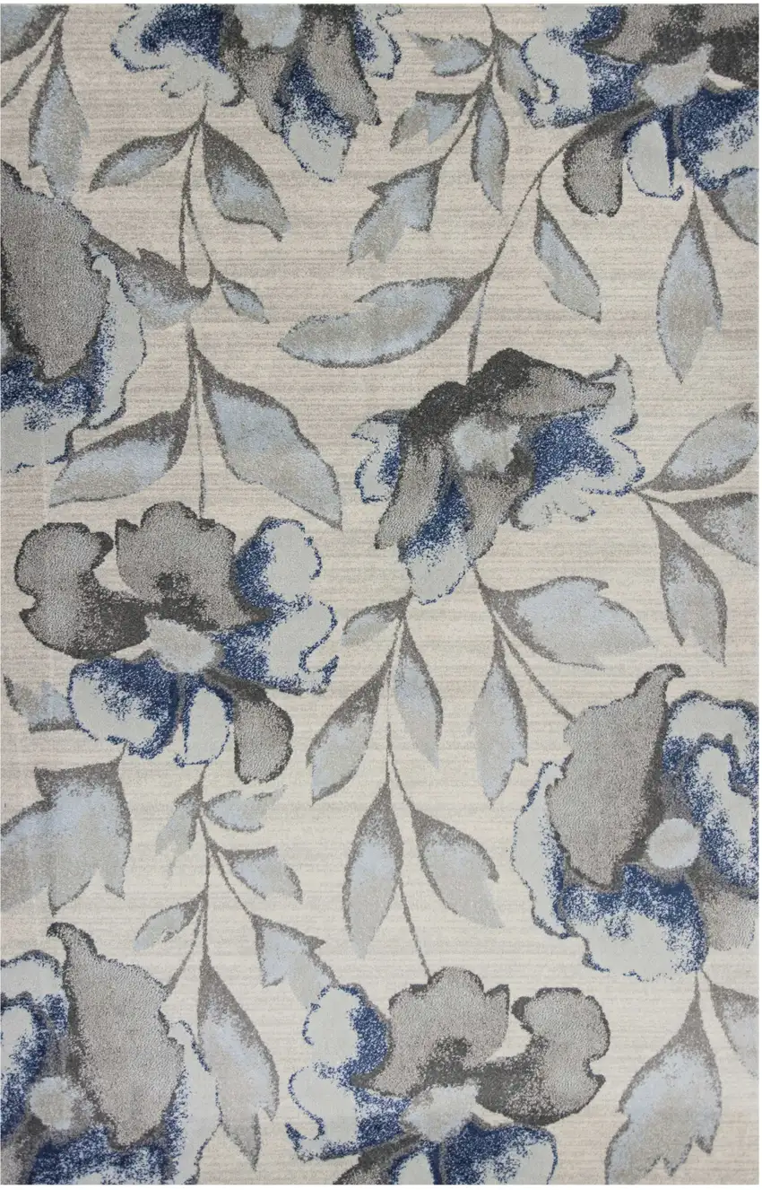 Grey Or Blue Floral Indoor Area Rug Photo 2