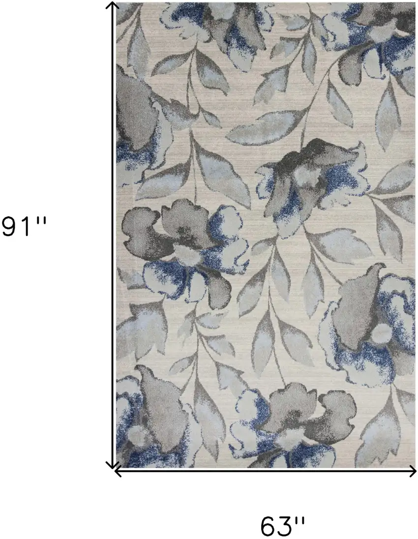 Grey Or Blue Floral Indoor Area Rug Photo 3
