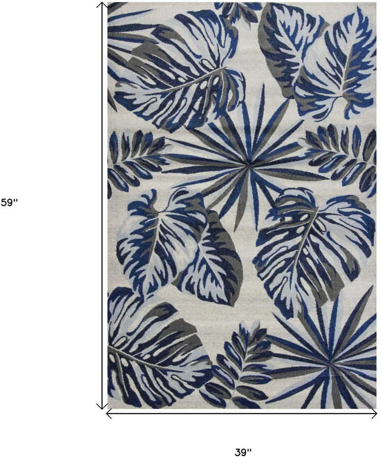 Grey or Blue Leaves Area Rug Photo 4