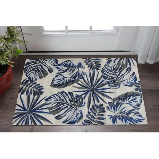 Blue and Gray Botanical Leaves Area Rug Photo 1