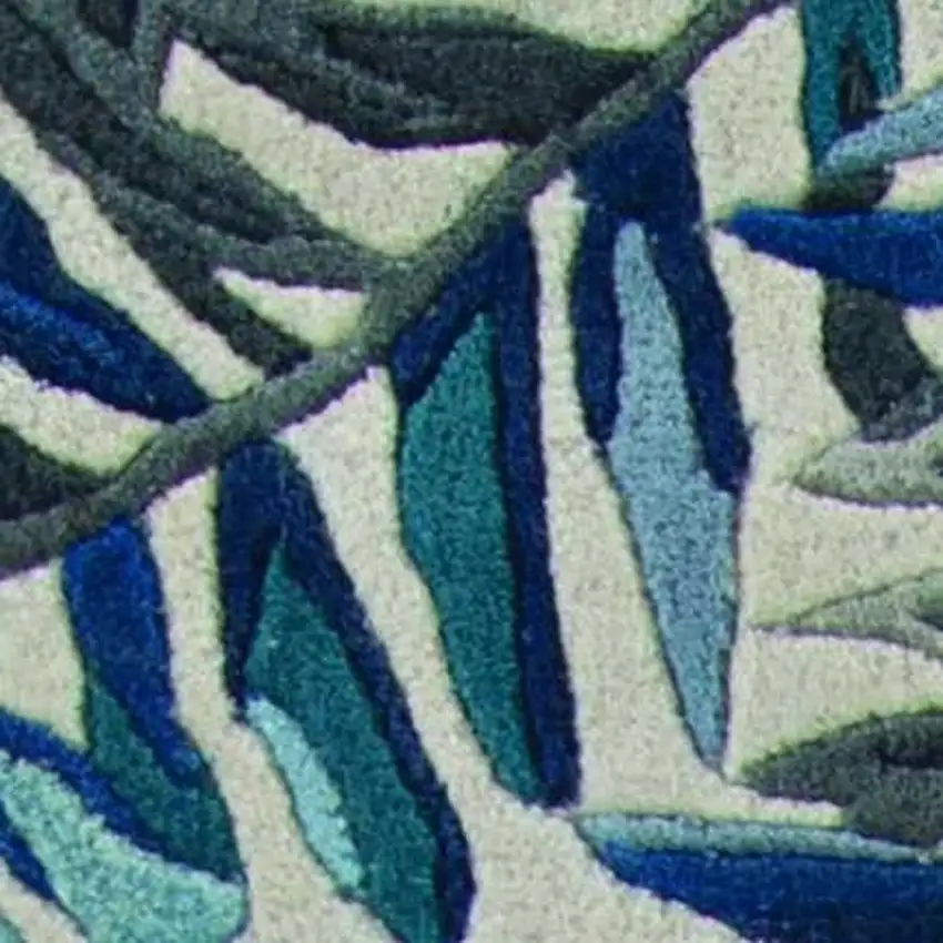 Grey Or Blue Tropical Leaves Wool Area Rug Photo 5