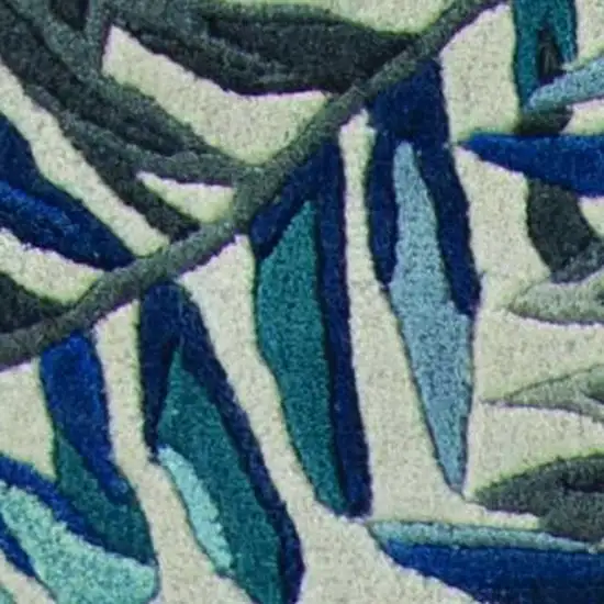 Grey Or Blue Tropical Leaves Wool Area Rug Photo 5