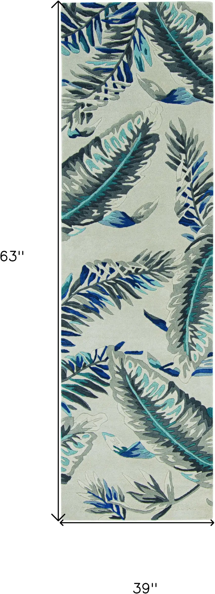 Grey Or Blue Tropical Leaves Wool Area Rug Photo 3