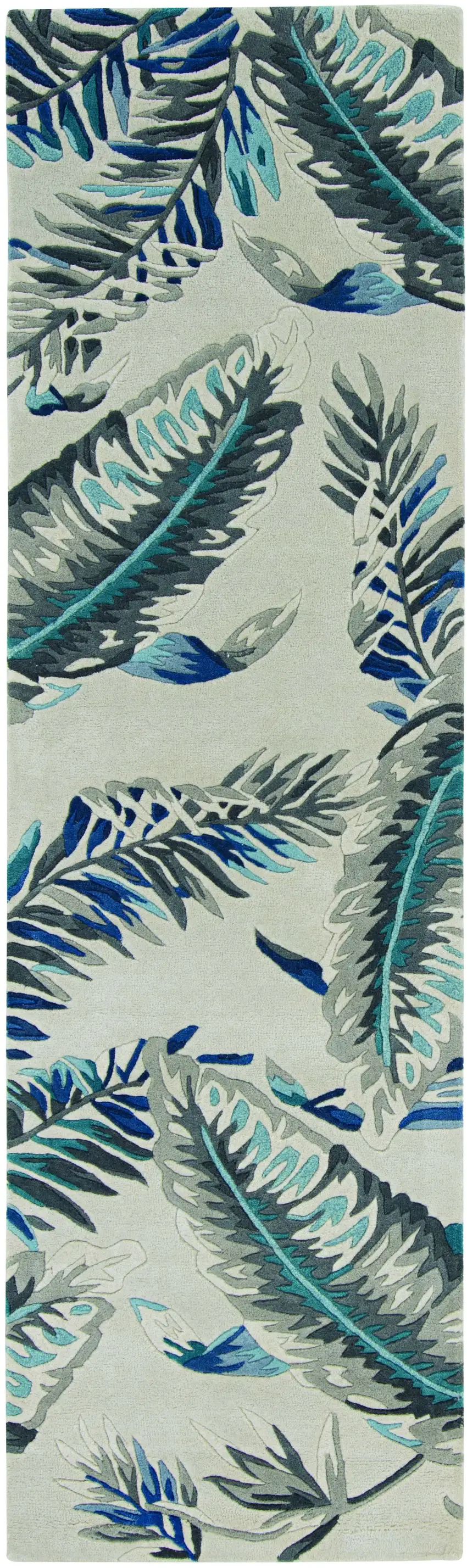Grey Or Blue Tropical Leaves Wool Area Rug Photo 2