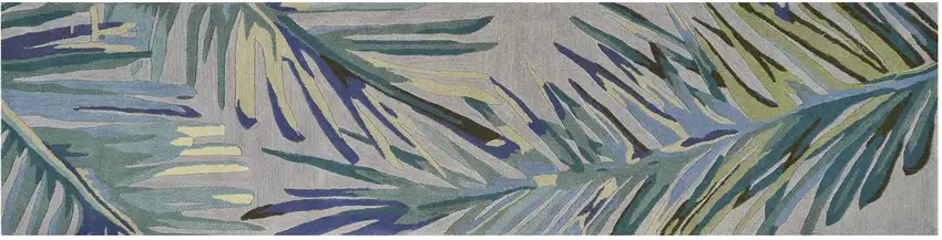 Grey or Blue Tropical Leaves Wool Indoor Runner Rug Photo 2