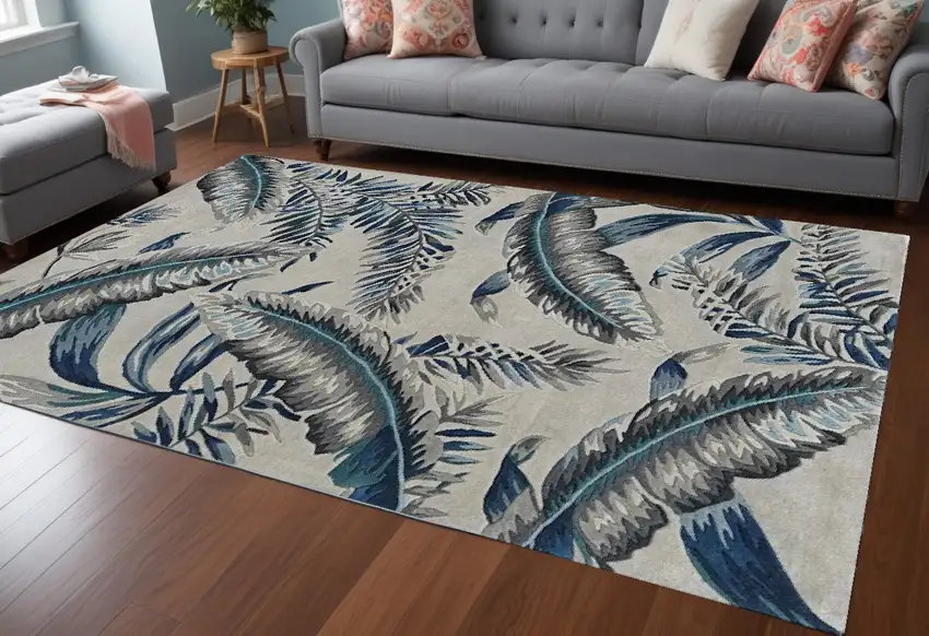 Blue and Gray Wool Hand Tufted Area Rug Photo 1