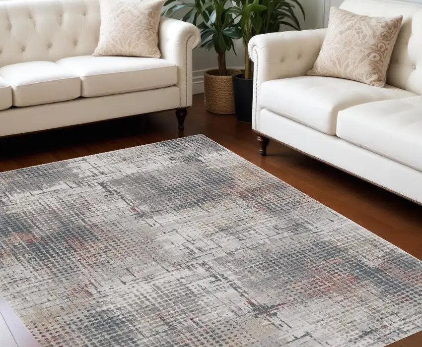 7' X 9' Grey Or Brick Abstract Design Indoor Area Rug Photo 1