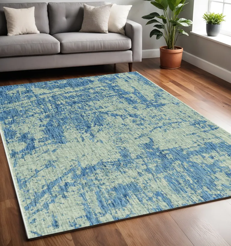 Grey or  Denim Abstract Brushstrokes UV Treated Indoor Area Rug Photo 5