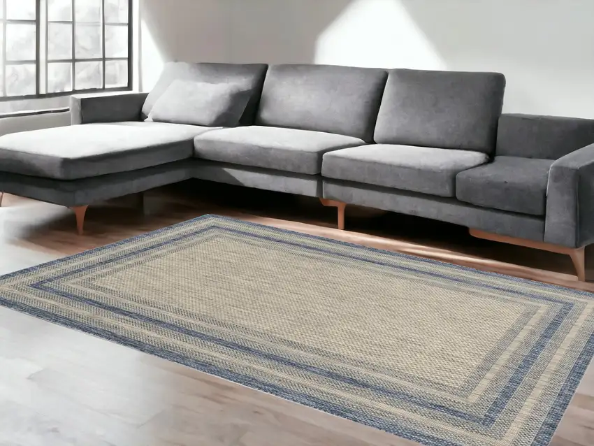 Grey Or  Denim Bordered Uv Treated Area Rug Photo 1