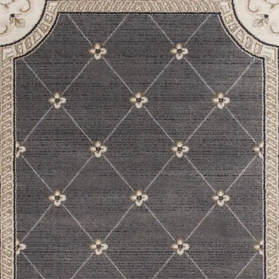 Grey Or Ivory Diamond Floral Bordered Indoor Area Rug Photo 6