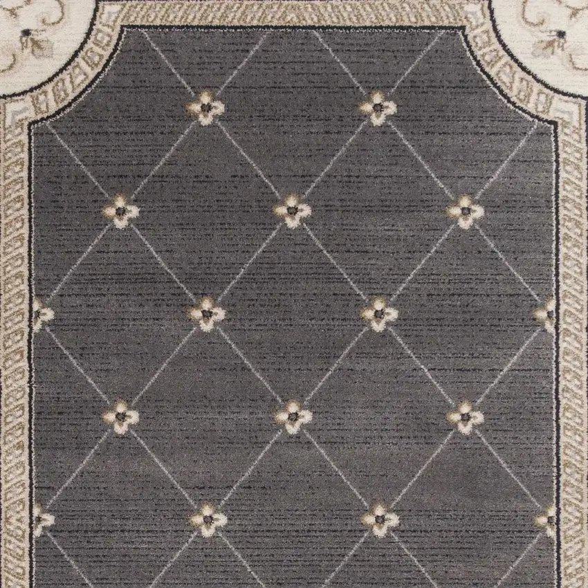 Grey Or Ivory Diamond Floral Bordered Indoor Area Rug Photo 6