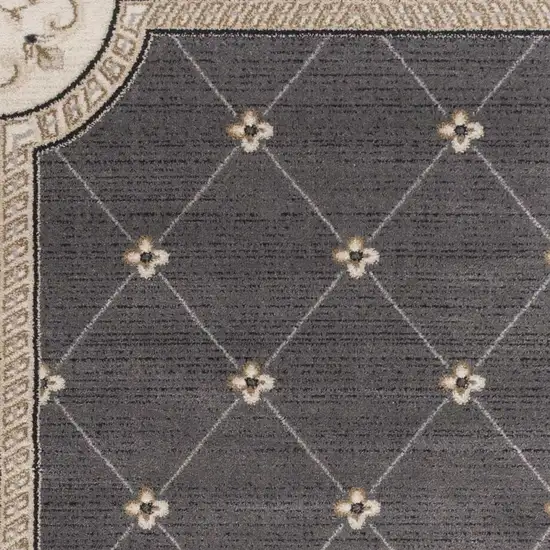 Grey Or Ivory Diamond Floral Bordered Indoor Area Rug Photo 5