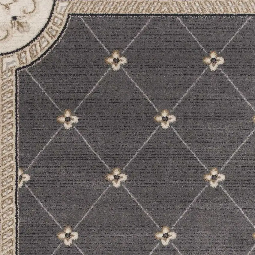 Grey Or Ivory Diamond Floral Bordered Indoor Area Rug Photo 5
