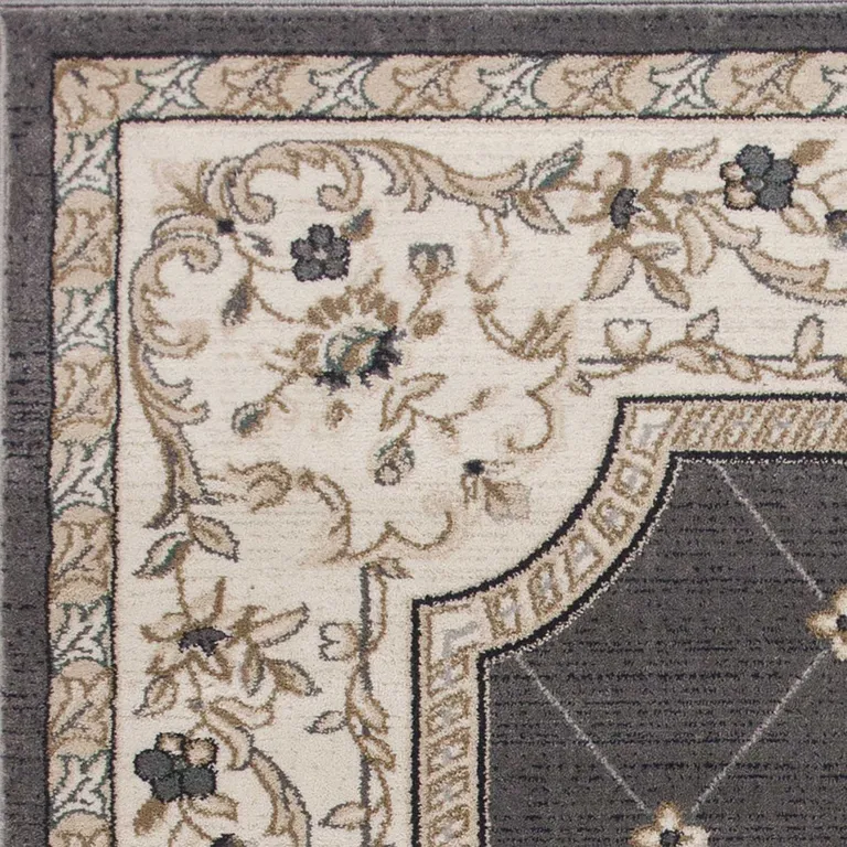 Grey or Ivory Diamond Floral Bordered Indoor Area Rug Photo 2