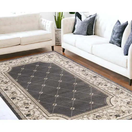 Grey Or Ivory Diamond Floral Bordered Indoor Area Rug Photo 2