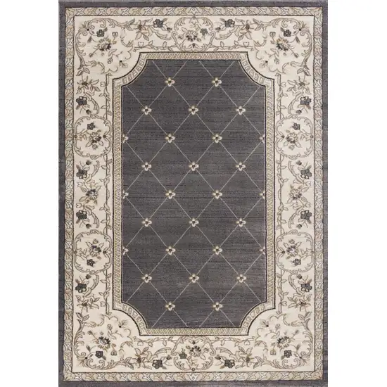 Grey or Ivory Diamond Floral Bordered Indoor Area Rug Photo 1