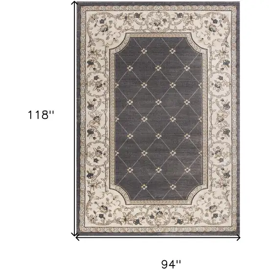 Grey Or Ivory Diamond Floral Bordered Indoor Area Rug Photo 7