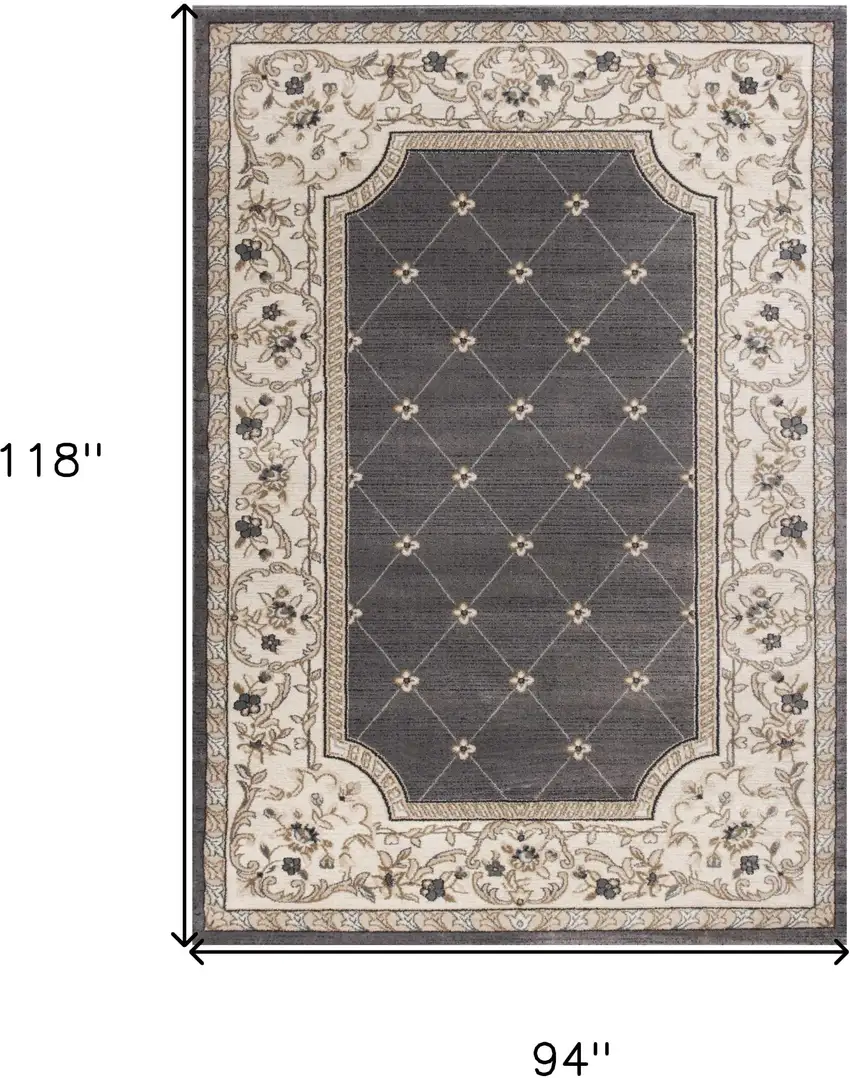 Grey Or Ivory Diamond Floral Bordered Indoor Area Rug Photo 7