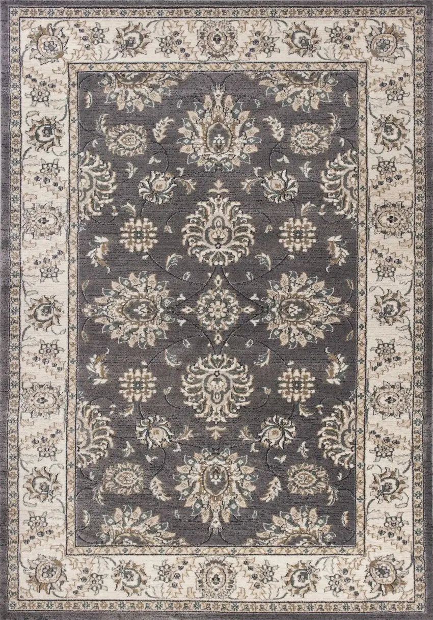 Gray And Ivory Floral Medallion Area Rug Photo 7
