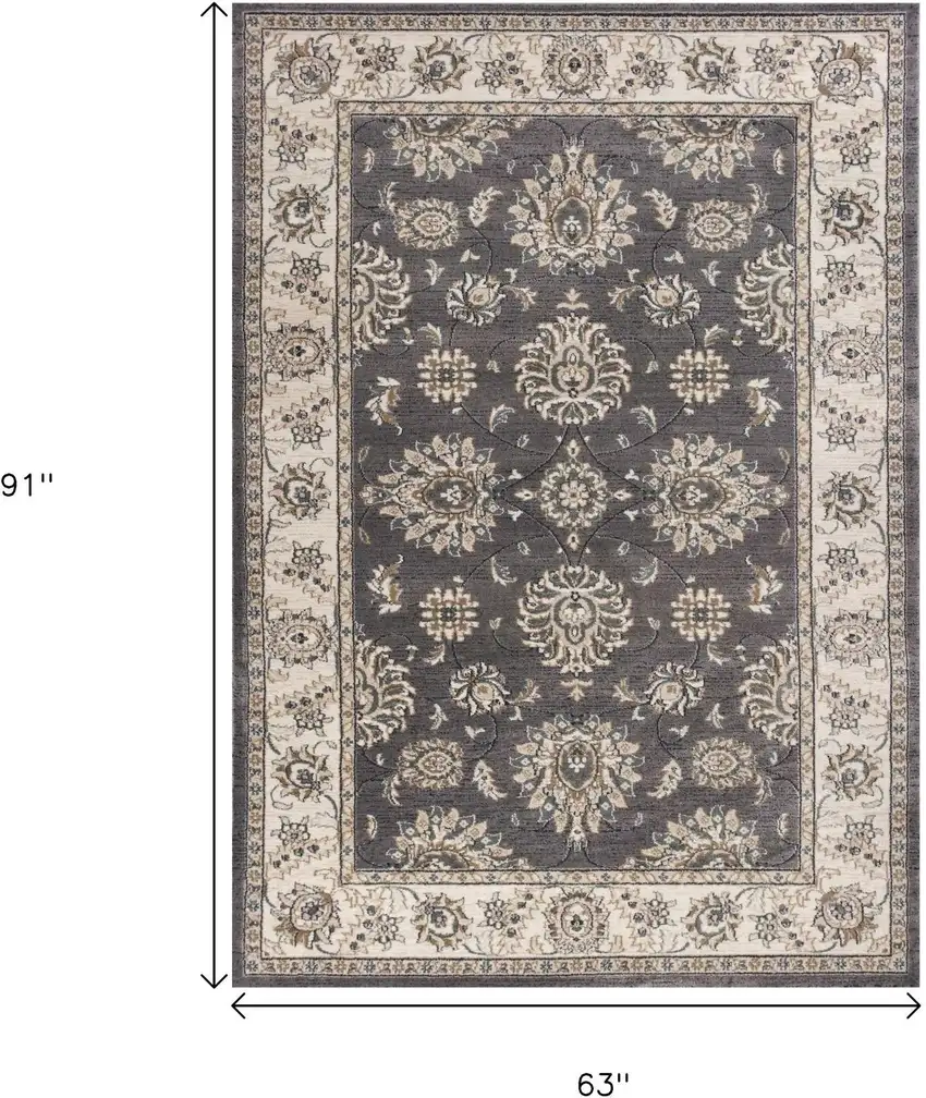 Gray And Ivory Floral Medallion Area Rug Photo 3