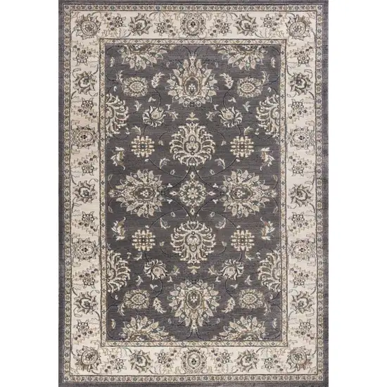Grey or Ivory Floral Vines Bordered Area Rug Photo 1