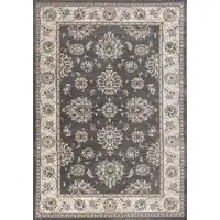 Photo of Grey or Ivory Floral Vines Bordered Area Rug