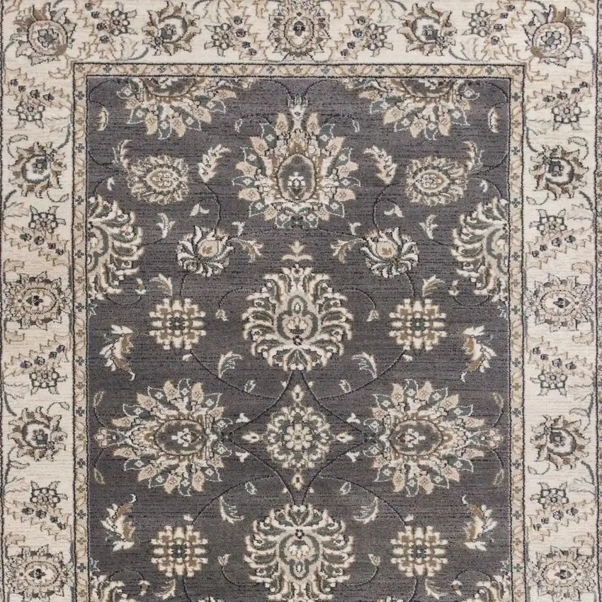 Gray And Ivory Floral Medallion Area Rug Photo 6