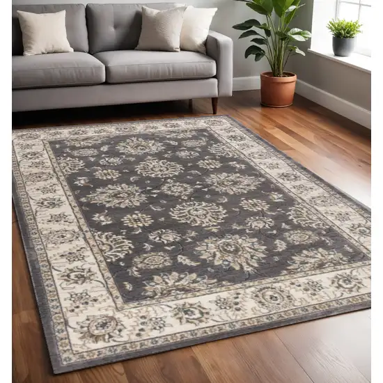 Gray And Ivory Floral Medallion Area Rug Photo 1