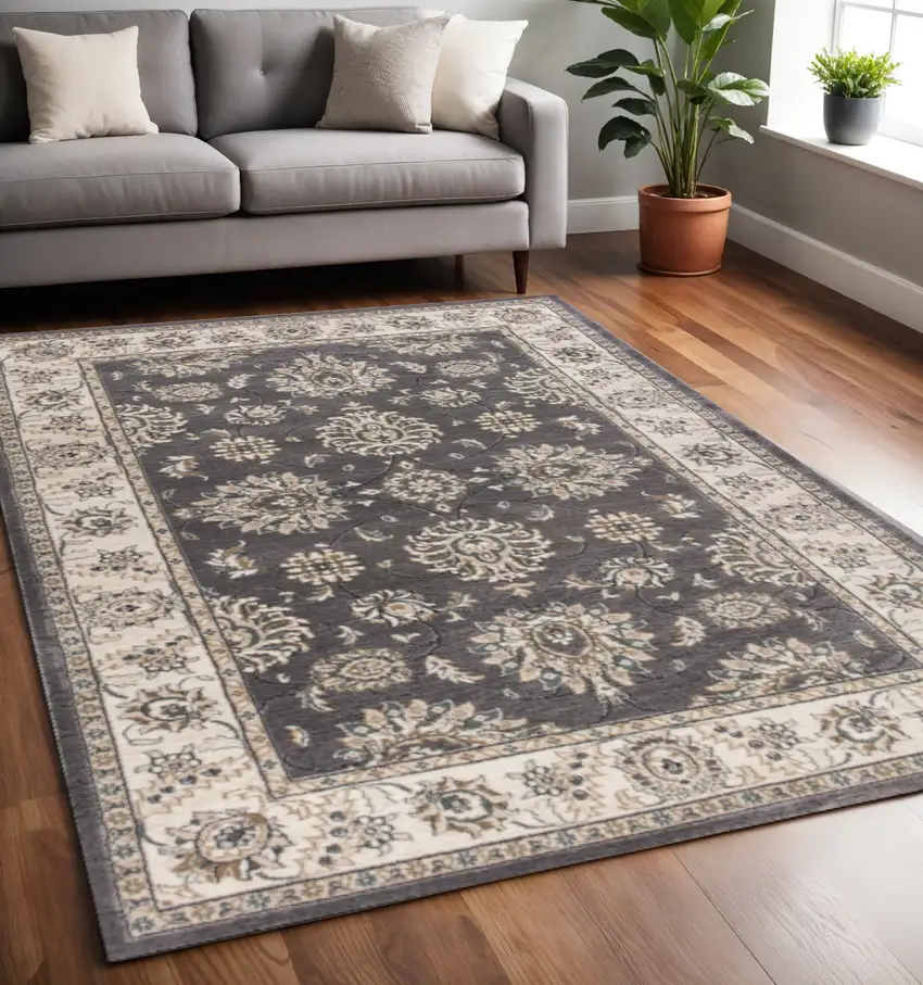 Gray And Ivory Floral Medallion Area Rug Photo 1