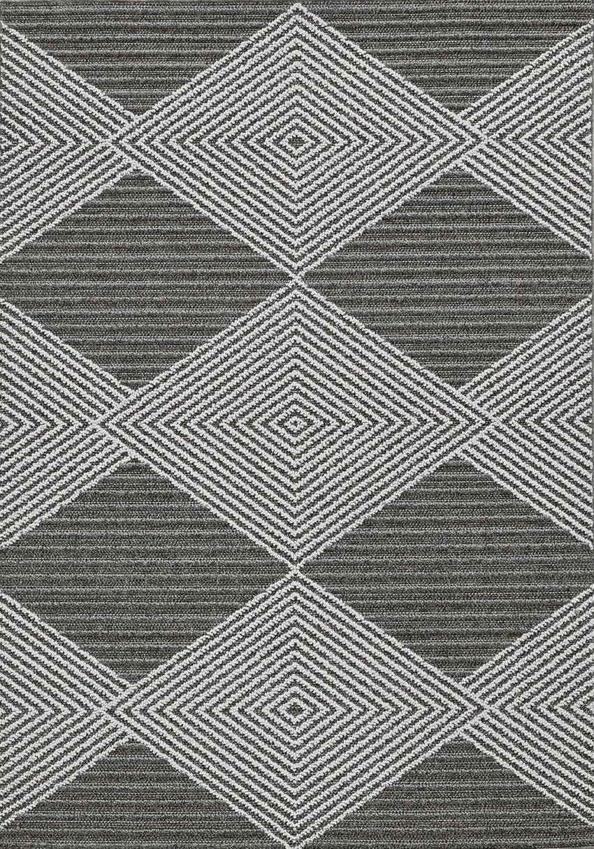Grey or Ivory Geometric Diamond Area Rug Photo 2