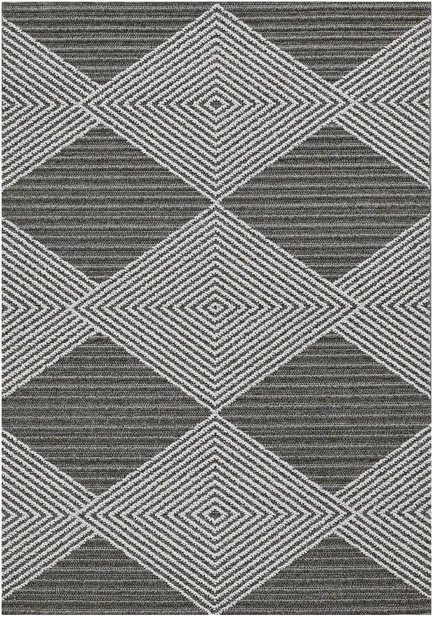 Grey Or Ivory Geometric Diamond Area Rug Photo 2