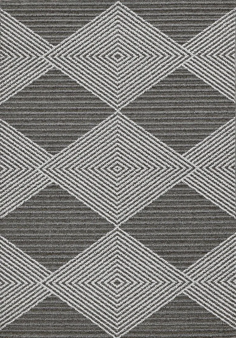 Grey or Ivory Geometric Diamonds Indoor Outdoor Area Rug Photo 2