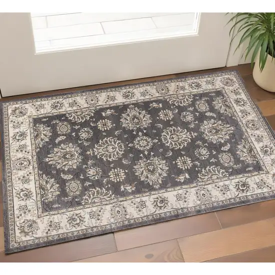 Gray And Ivory Floral Medallion Area Rug Photo 1