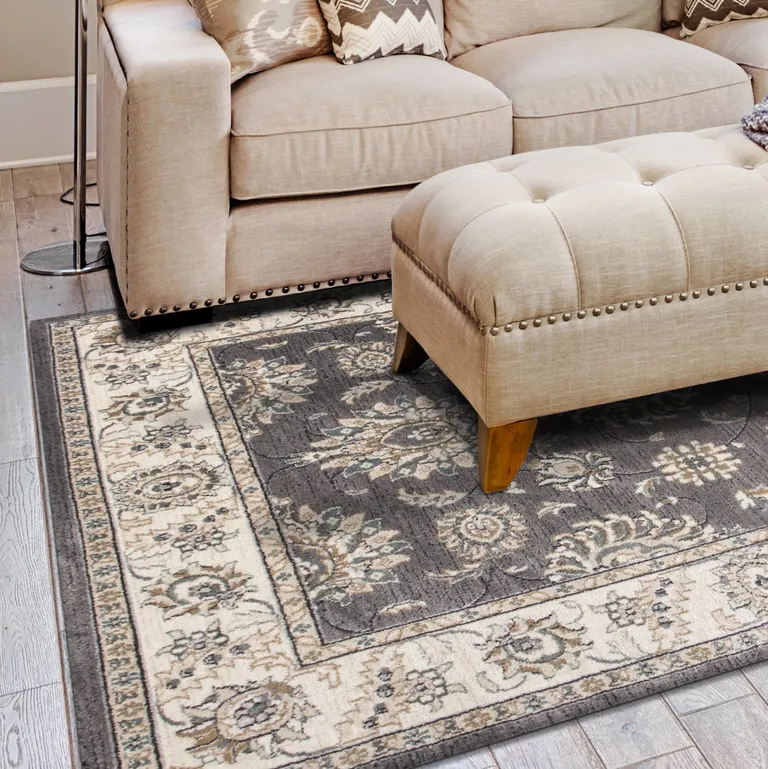 Grey or Ivory Polypropylene Area Rug Photo 4