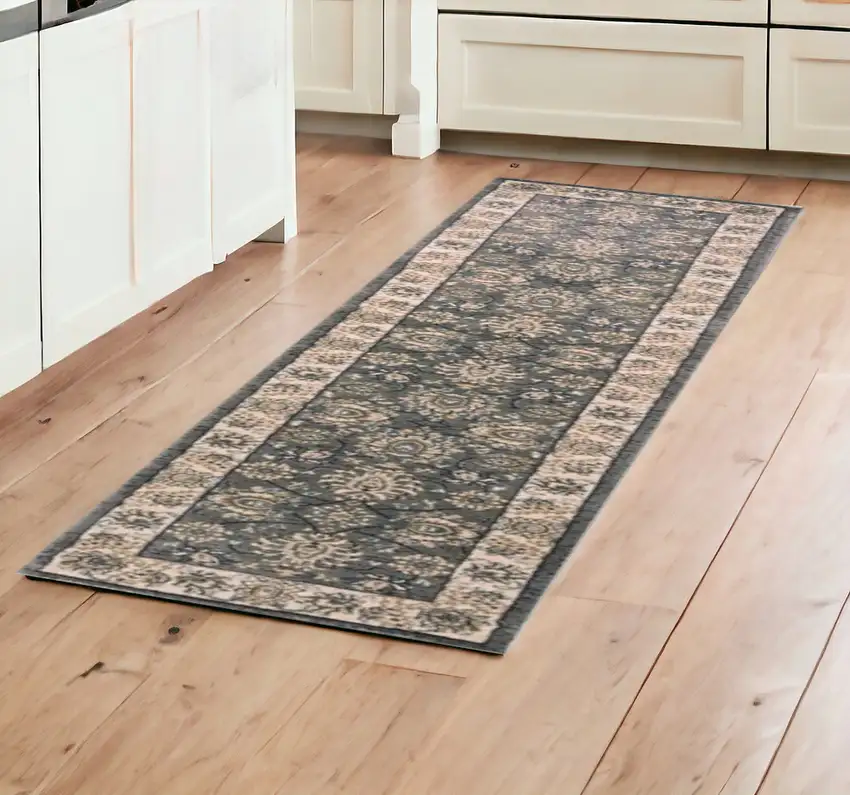 8' Grey Or Ivory Polypropylene Runner Rug Photo 1