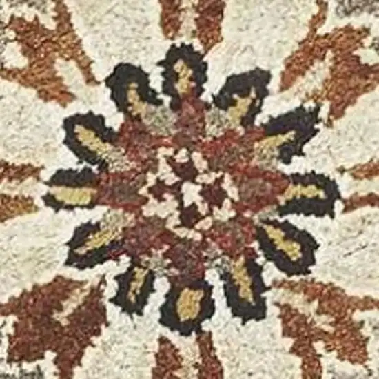 7' Gray Brown And Ivory Wool Floral Medallion Hand Tufted Runner Rug Photo 4