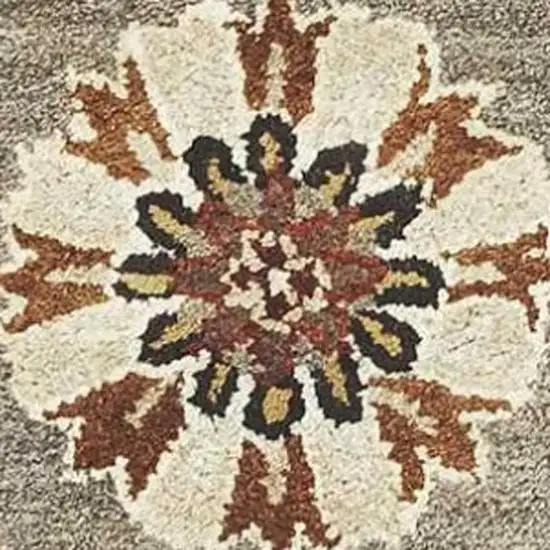 7' Gray Brown And Ivory Wool Floral Medallion Hand Tufted Runner Rug Photo 5